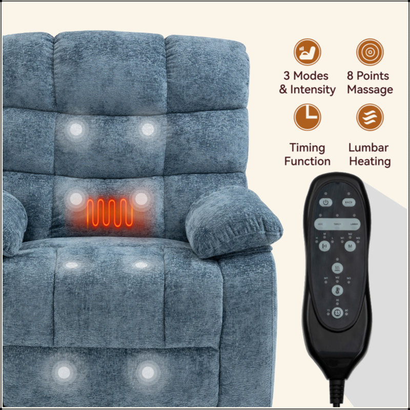 Lift Recliner Chair Heat Massage Dual Motor Infinite Position Up To 350 LBS Large Electric Power Lift Recliners With Power-Remote, Medium-Firm And Heavy Duty