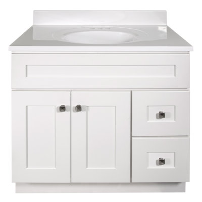 Brookings 37 Inch Solid Wood Bathroom Vanity with Solid White Top, Assembled, Sherwin Williams – Design House, 216069