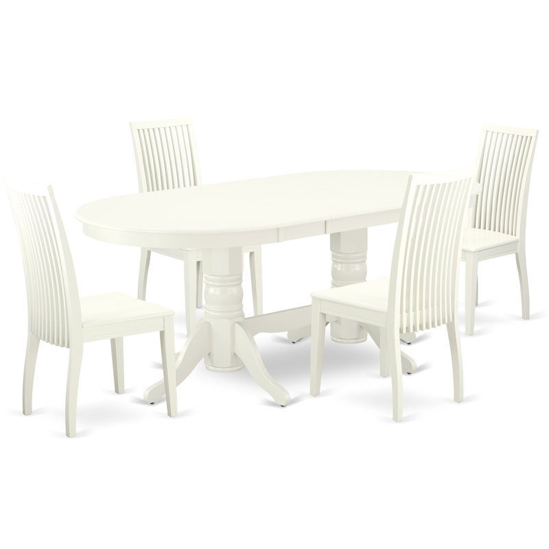 5 Piece Dinette Set for 4 Includes an Oval Dining Room Table with Butterfly Leaf and 4 Dining Chairs, Linen White, 5 Pieces