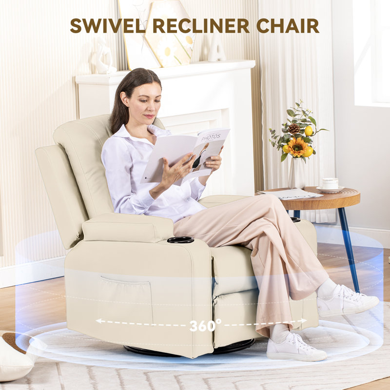 Saven 90cm Wide Swivel Home Theatre Recliner, White