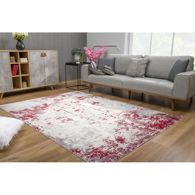 8' X 10' Red And Gray Abstract Shag Area Rug, Rectangle 5' x 8'