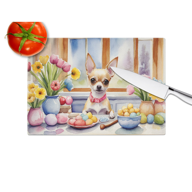 Decorating Easter Chihuahua Glass Cutting Board