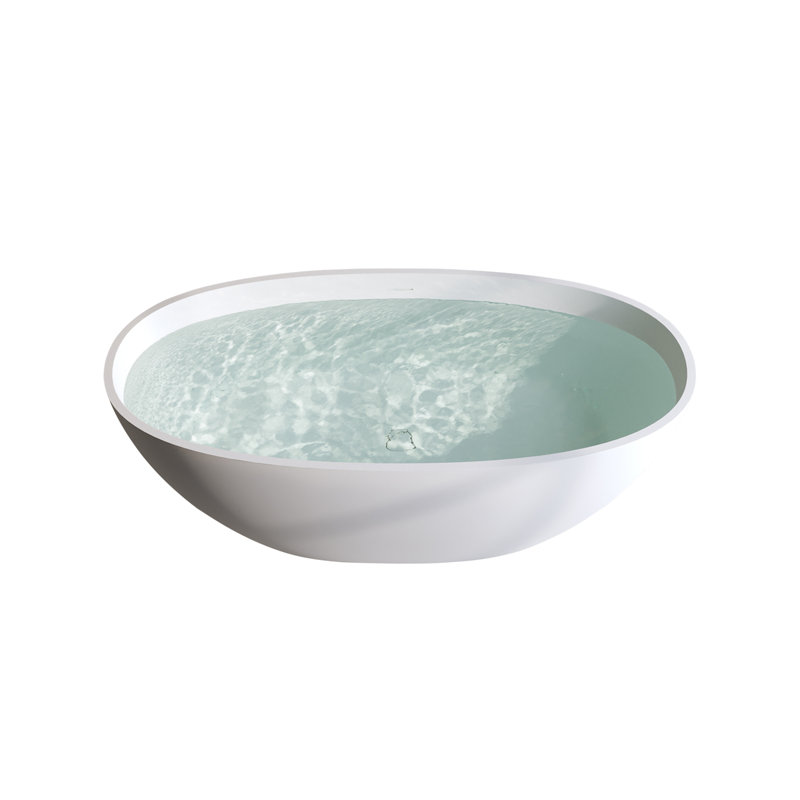 59'' Solid Surface Matte Tub, Solid Surface Soaking Tub, Stone Resin Freestanding Bathtub, Thick Edge Stand Alone Tubs With Overflow, Pop-Up Drain, Matte White (Oval)