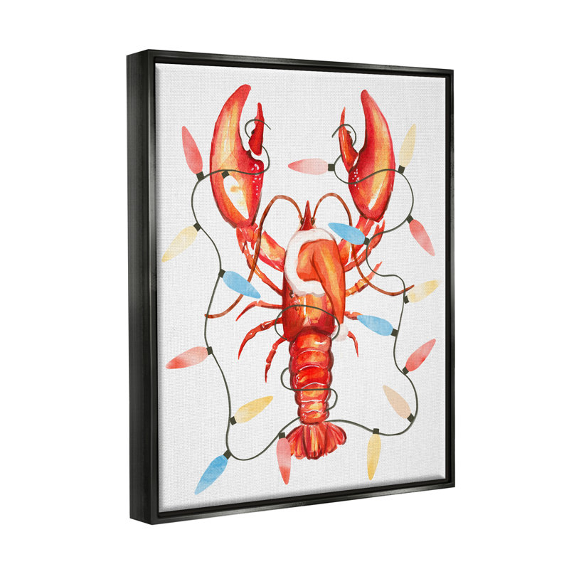 «Nautical Lobster Christmas Lights» par Ziwei Li, impression, Cadre flottant noir de jais, H 21 po x l 17 po x P 1,7 po