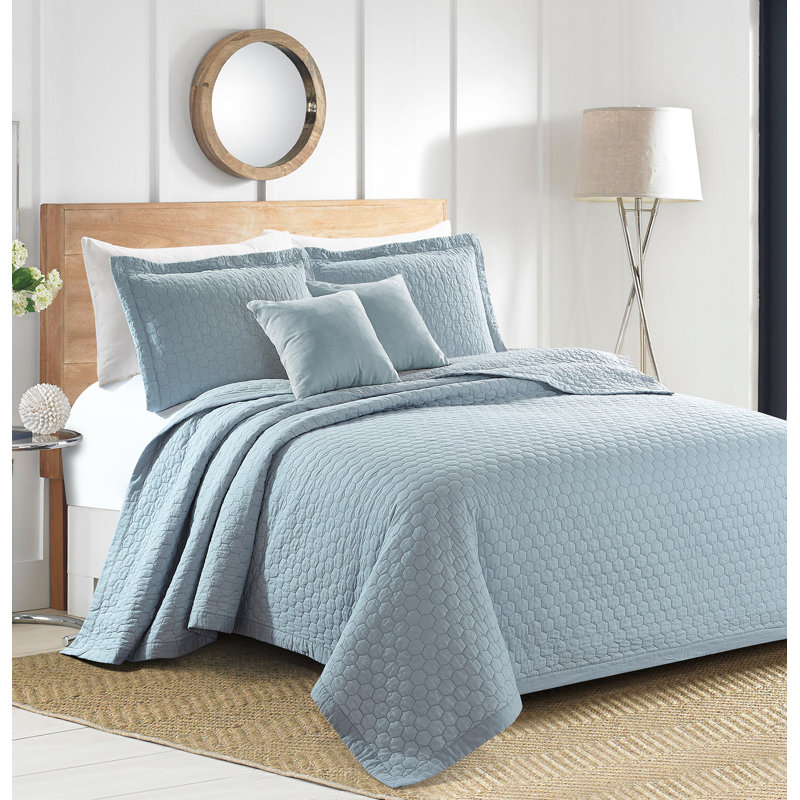 Cotton Geometric Shapes Quilt, Queen Quilt + 2 Standard Shams, Light Blue