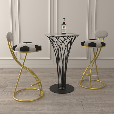 Ensemble de 2 tabourets de bar rembourrés à hauteur de comptoir Football pour tabourets de bar en métal en forme de S (structure dorée et dossier blanc crème)