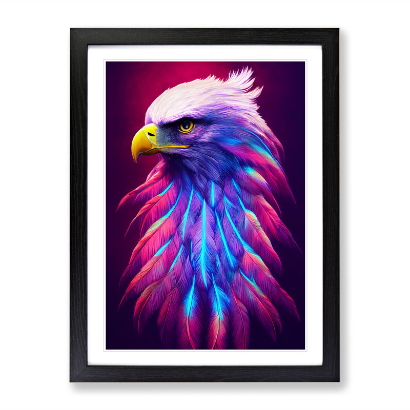Charismatic Eagle Bird - Wall Art, Black Framed, 66cm H x 48cm W x 2cm D, White