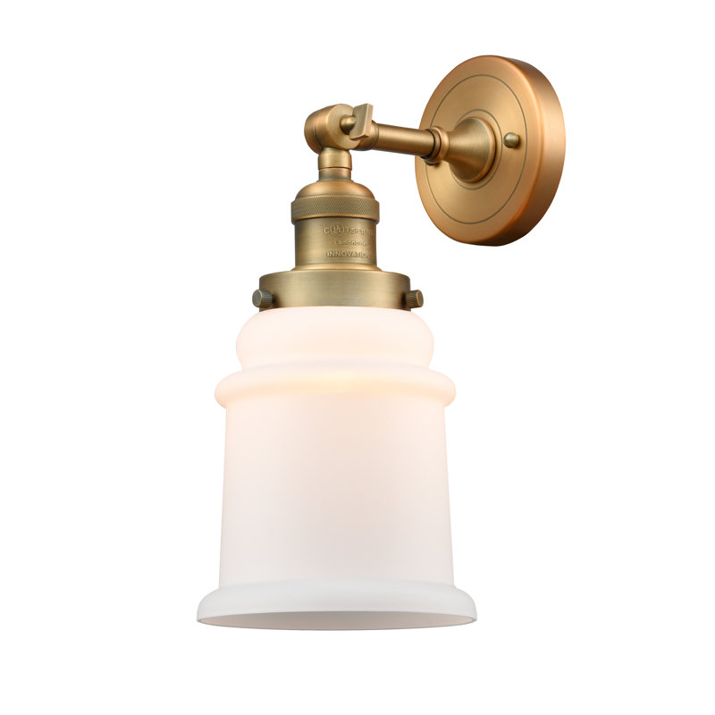 Galaviz Dimmable Bath Sconce, 6 Watt Vinage LED Bulb, Brushed Brass, Matte White Cased