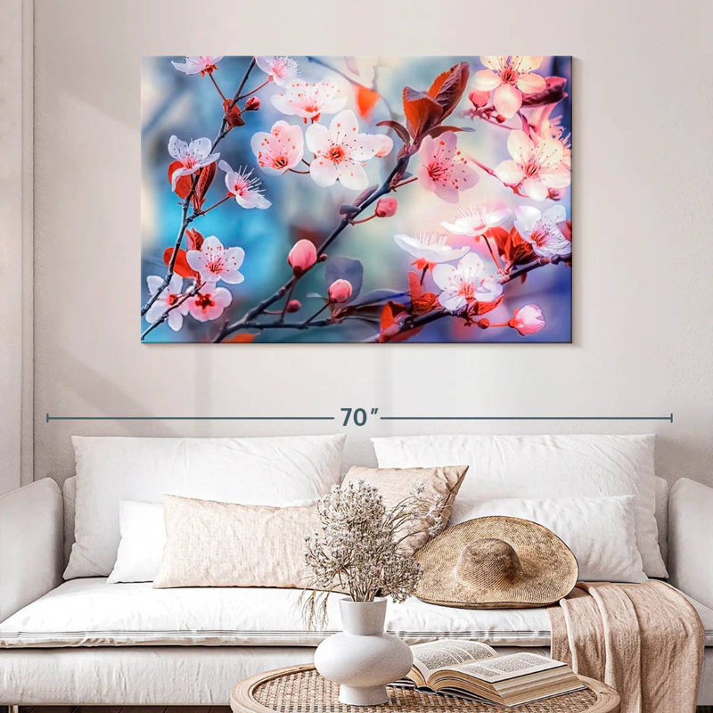Fleurs de prunier Harnek au printemps, H 32 po x l 48 po