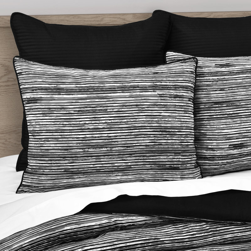 Dalton / Cal King 3 pièces Ensemble d'édredon noir, Édredon pour très grand lit + 2 taies décorativ