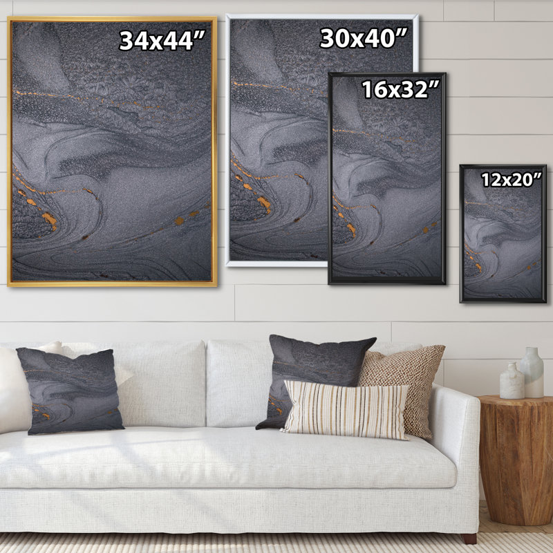«Dramatic Grey», impression sur toile monochrome fluide moderne, H 20 po x l 12 po x P 1 po, Cadre flottant noir