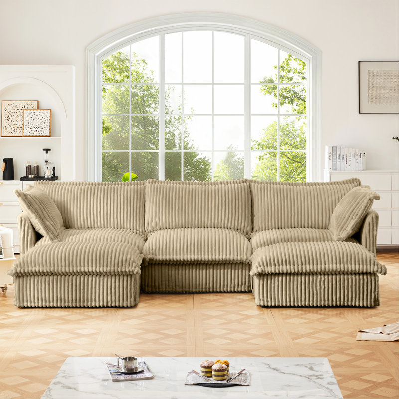 Canapé modulaire à assise profonde en U en forme de U, canapé 3 places avec bordures françaises avec plusieurs grands coussins, canapé modulaire à siège profond modulaire et confortable pour salon, appartement, chameau