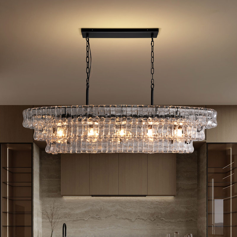  Kancler 53.7" 5 - Light Large Tiered Kitchen Island Black Chandelier, Black