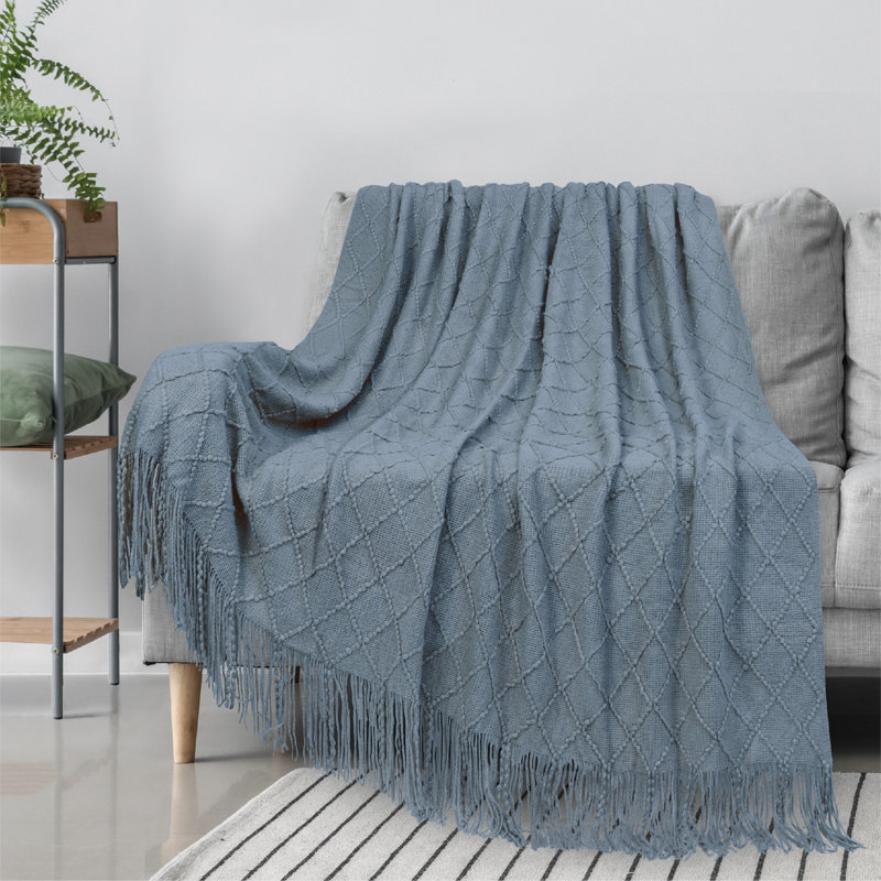 Twin Dusty Blue Knitted Fleece Reversible Throw Blanket