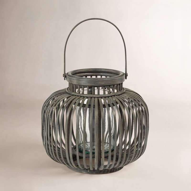 Dumai Bamboo Tabletop Lantern, 15.25" H x 11" W x 11" D