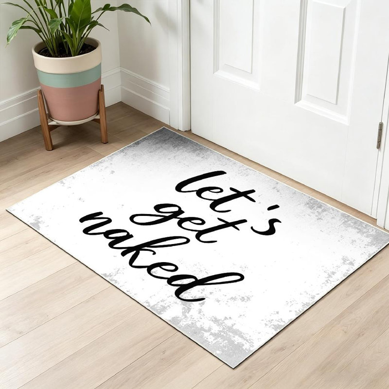 Tapis d'intérieur noir rétro à motif de linge rétro lavable à la machine, Rectangle 32 po x 47 po