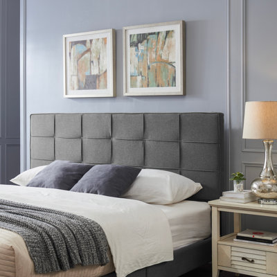 King Size Headboard, Linen Upholstered Headboards With Metal Leg, Square Stitched Design, Adjustable Height Cal King Headboard In Bedroom