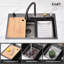 Évier de cuisine Waterfall, cuve simple en acier inoxydable noire, poste de travail multifonctionnel avec robinet de pluie et planche à découper, évier simple en acier inoxydable 30 x 22 po