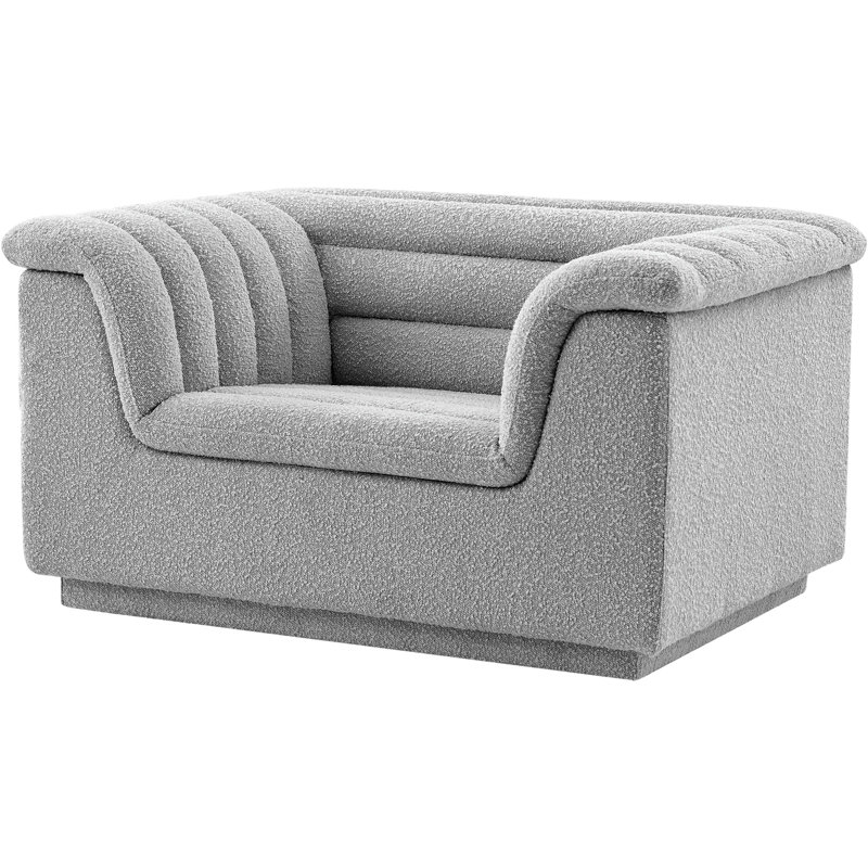 Honorio 50" W Boucle Fabric Chair, Gray Boucle Fabric