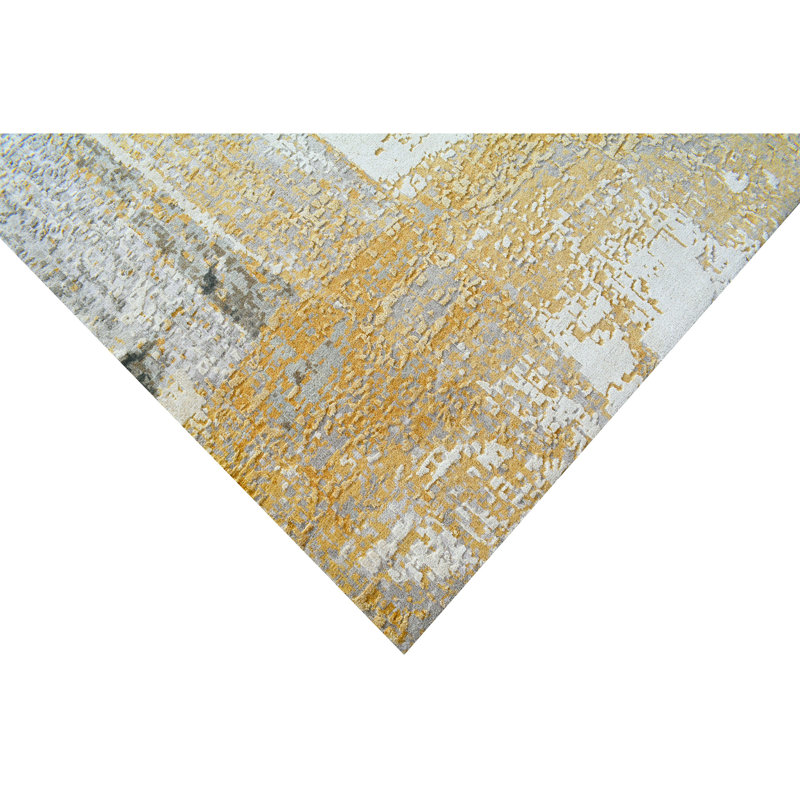 Abstract Area Rug in Gold/Dark Green/Gray/Ivory, Rectangle 9' x 12'