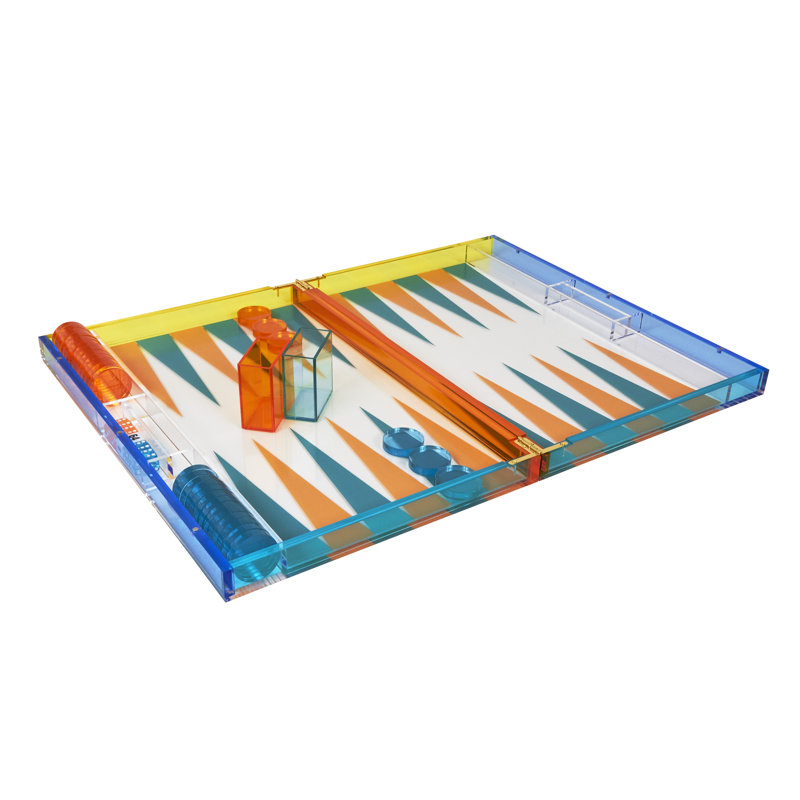 Lucite Backgammon Set - Multi Color W/Orange, Orange