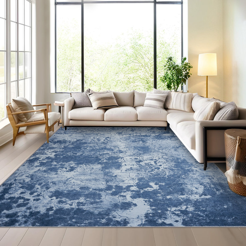 Area Rugs Washable Area Rug for Living Room Bedroom Dining Room Neutral Modern Abstract Carpet Non-Slip Floor Rug, Blue