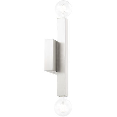 2-Light Brushed Nickel ADA Wall Sconce: with Stainless Steel Base for Modern Lighting