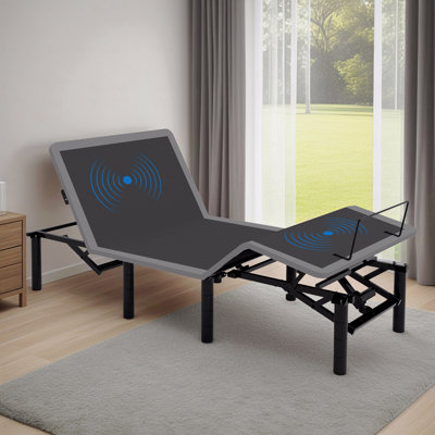Structure de lit avec fonction réglable avec tête de massage et pied incliné, télécommande sans fil simple de taille TG, deux types de ports USB: Type-A et Type-C, veilleuse à DEL, 4 pieds réglables en hauteur