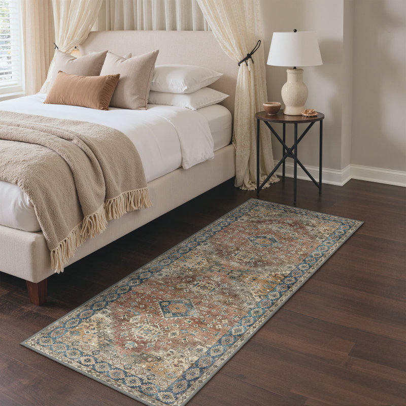 Tapis de couloir intérieur oriental rouge neutre / beige délavé à la machine Oriental Neutral, Rouge