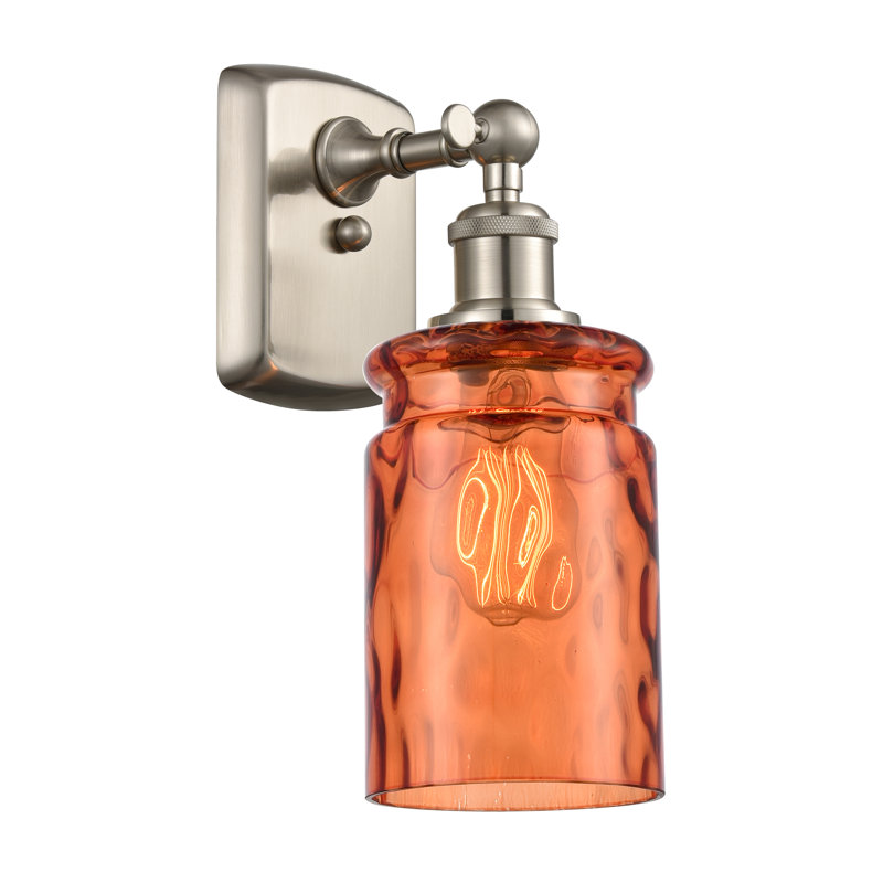 Barner Armed Sconce, Clear, 3.5 Watt Vintage LED Bulb, Brushed Satin Nickel