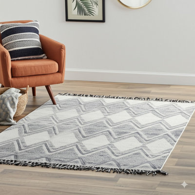Tapis transitionnel contemporain en laine noué à la main ivoire Marrakech