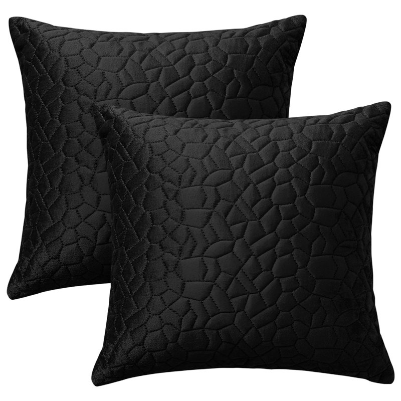 Aspire Homeware Geometric Square Velvet Cushion Covers, Black, Pack of 2