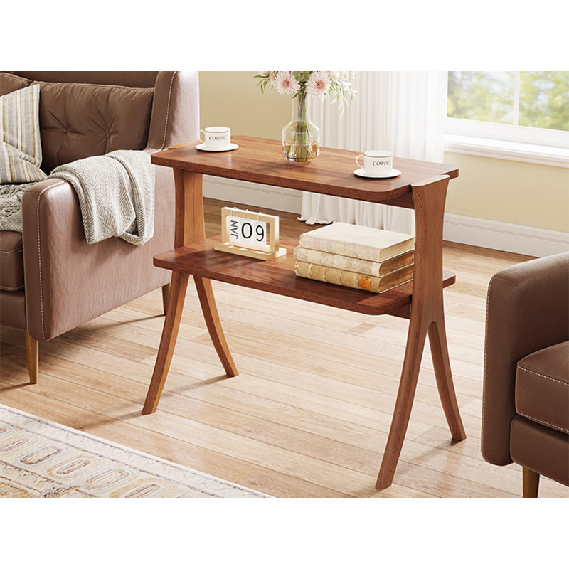 Table de bout étroite, console de petite ferme à 2 niveaux avec tablette de rangement, table de bout derrière