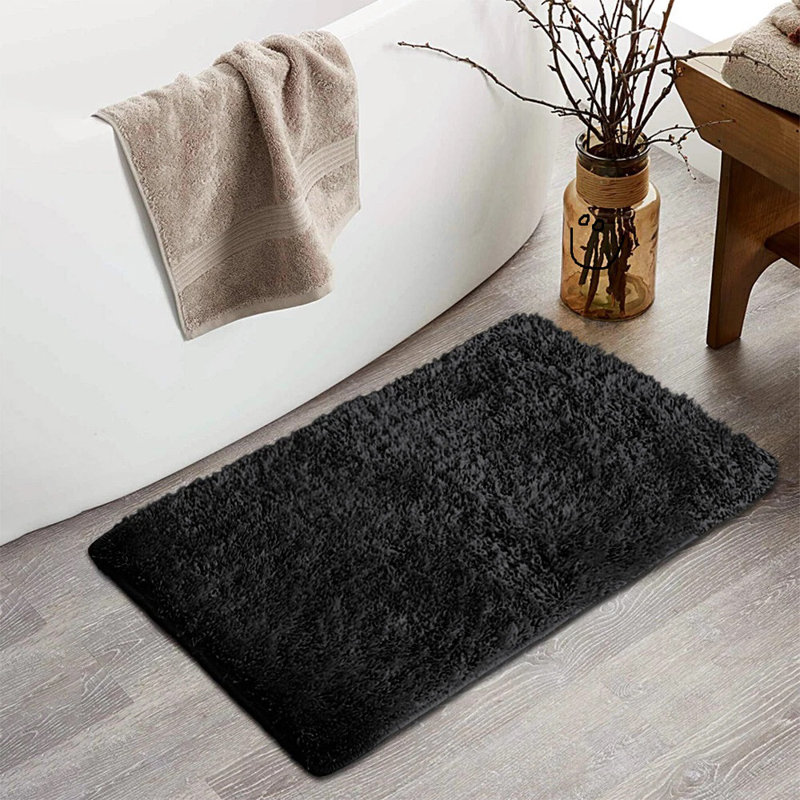 Polypropylene Plastic Non-Slip Bath Mat, Single - 80cm L x 50cm W, Black Grey