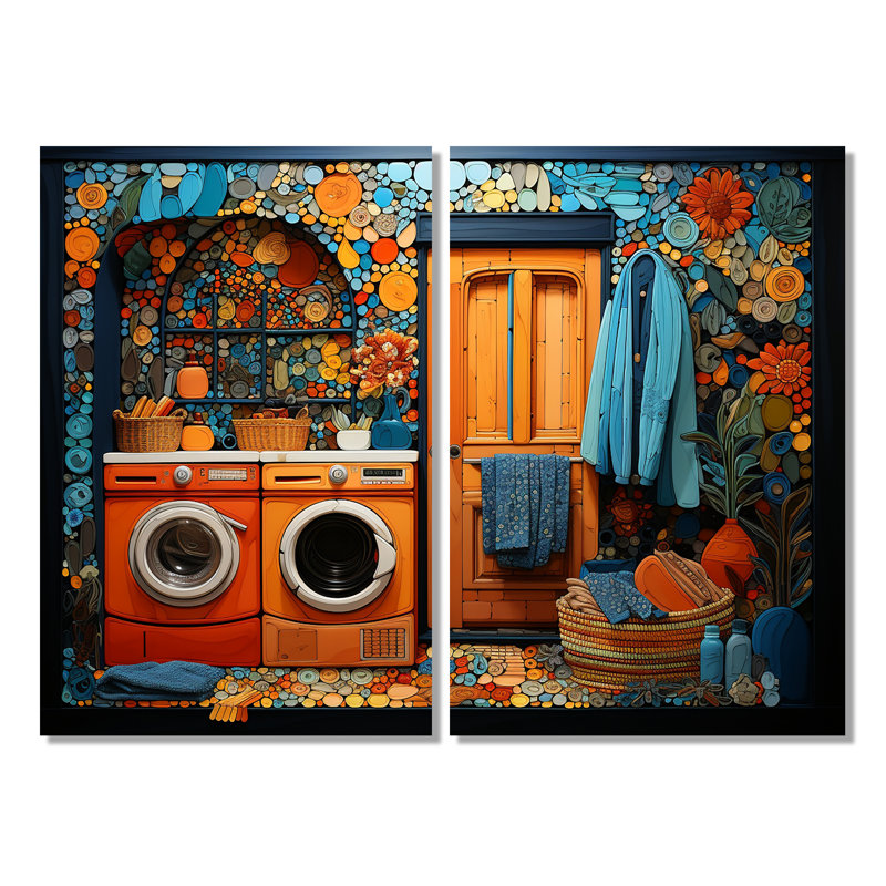Blanchisserie Popart Room - impressions sur toile orange sur 2 panneaux, 36" H x 48" W, Wrapped Canvas, Does Not Apply