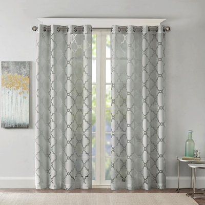 Fretwork Print Grommet Top Window Curtain Panel(Only 1 Pc Panel)