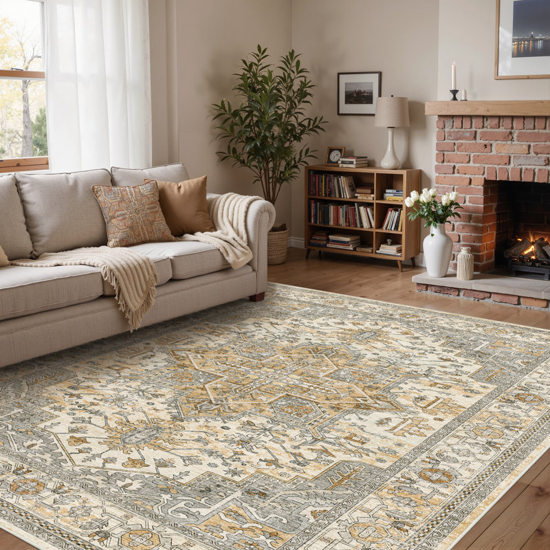 Elaine Machine Washable Oriental Area Rugs With Non-Slip Backing, Rectangle 8' x 10'
