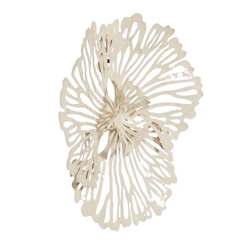 Art mural fleur très petit en métal, Blanc cassé