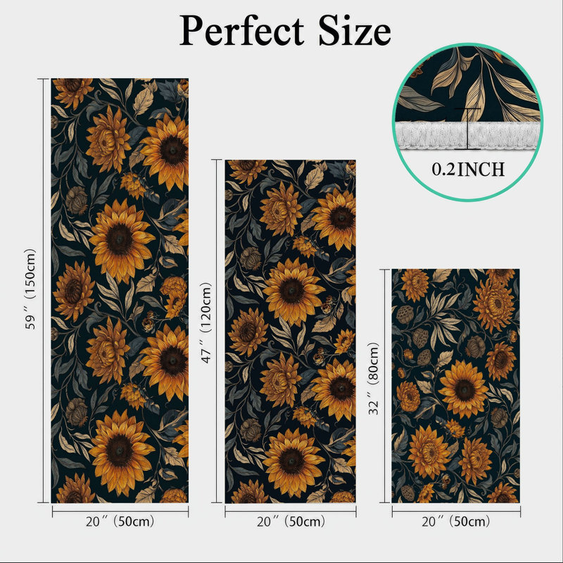 Sunflower Pattern Non-Slip Washable Kitchen Mats
