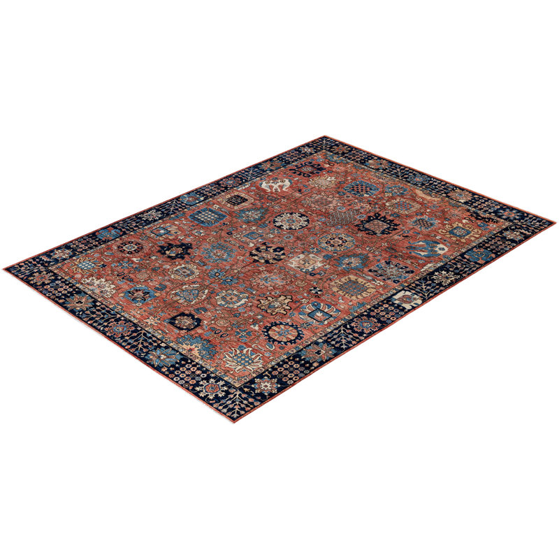 Tapis unique noué à la main Dobbins - rouge, 8 pi 9 po x 12 pi 0 po