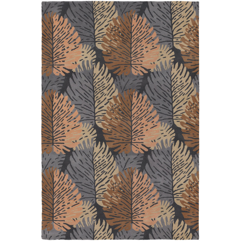 Tapis en laine touffeté à la main à motif de palmier tropical moderne et authentique Citteri / Bingham