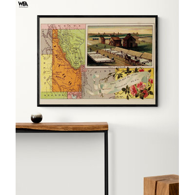 Art mural de l'Idaho, reproduction d'art encadrée des États-Unis, art rétro, art graphique, impression de carte des États-Unis, art mural encadré