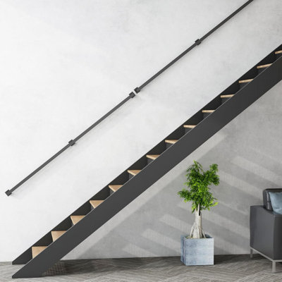6FT Black Iron Indoor Stair Railing - 2 Sections Industrial Wall-Mounted Handrail 500Lbs Load For Loft Porch Deck