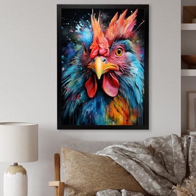 «Blue Red Rooster Chœur», art mural coq