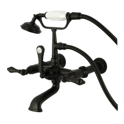 Kingston Brass Vintage Three-Handle 2-Hole Tub Wall Mount Clawfoot Tub Faucet with Hand Shower