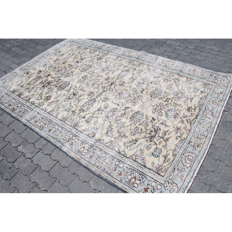 Grand tapis turc anatolien vintage pour la cuisine ou la salle à manger - Design beige antique