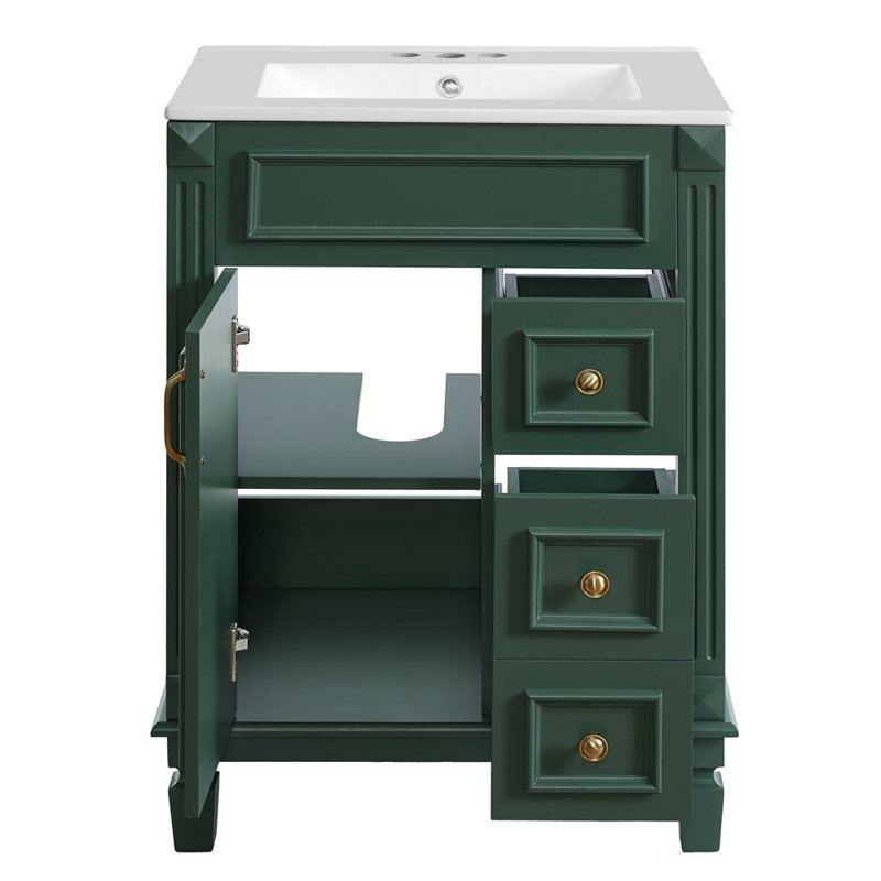 Meuble-lavabo 24 po avec lavabo en céramique, petite armoire de salle de bain moderne, 2 tiroirs et tablette réglable, Blue
