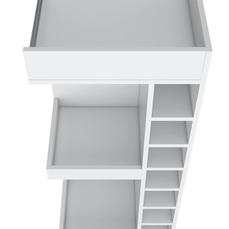 White Corner Bar Cabinet With Wine Rack And Open Shelf, White