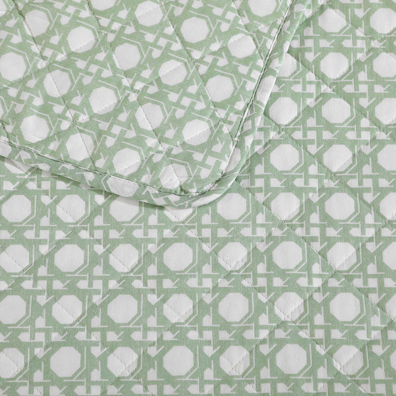 Tommy Bahama Aubrey Cotton Reversible Quilt Set, Green Geometric, King Quilt + 2 King Pillow Shams