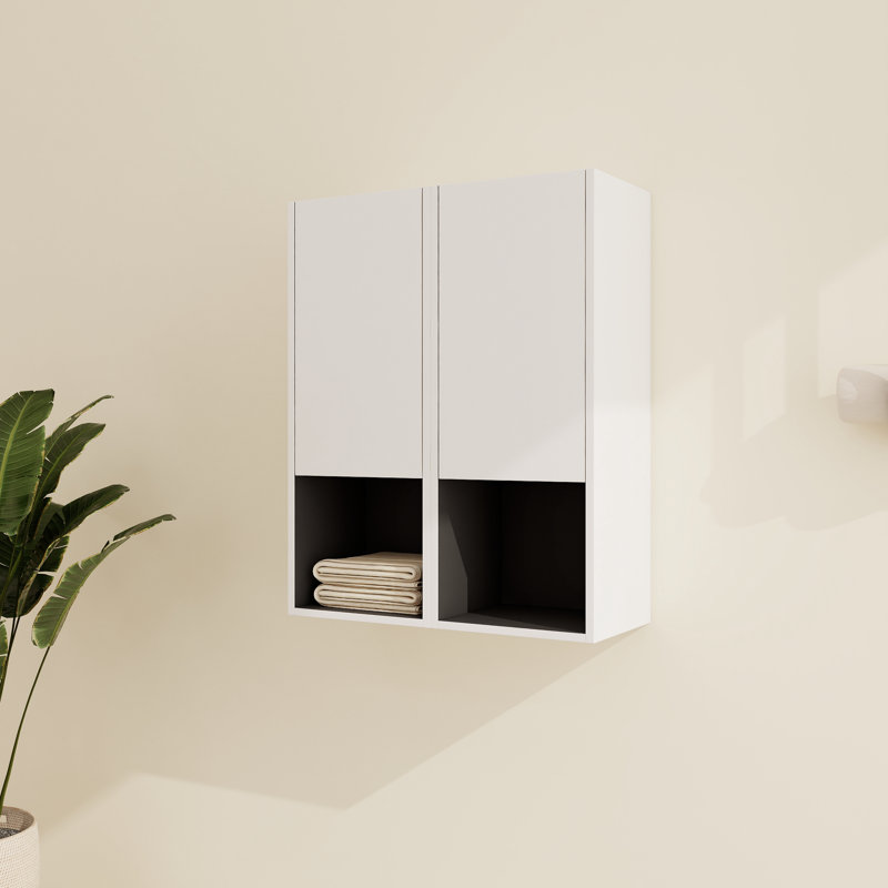 Wall-Mounted Bathroom Cabinet with Open & Closed Storage